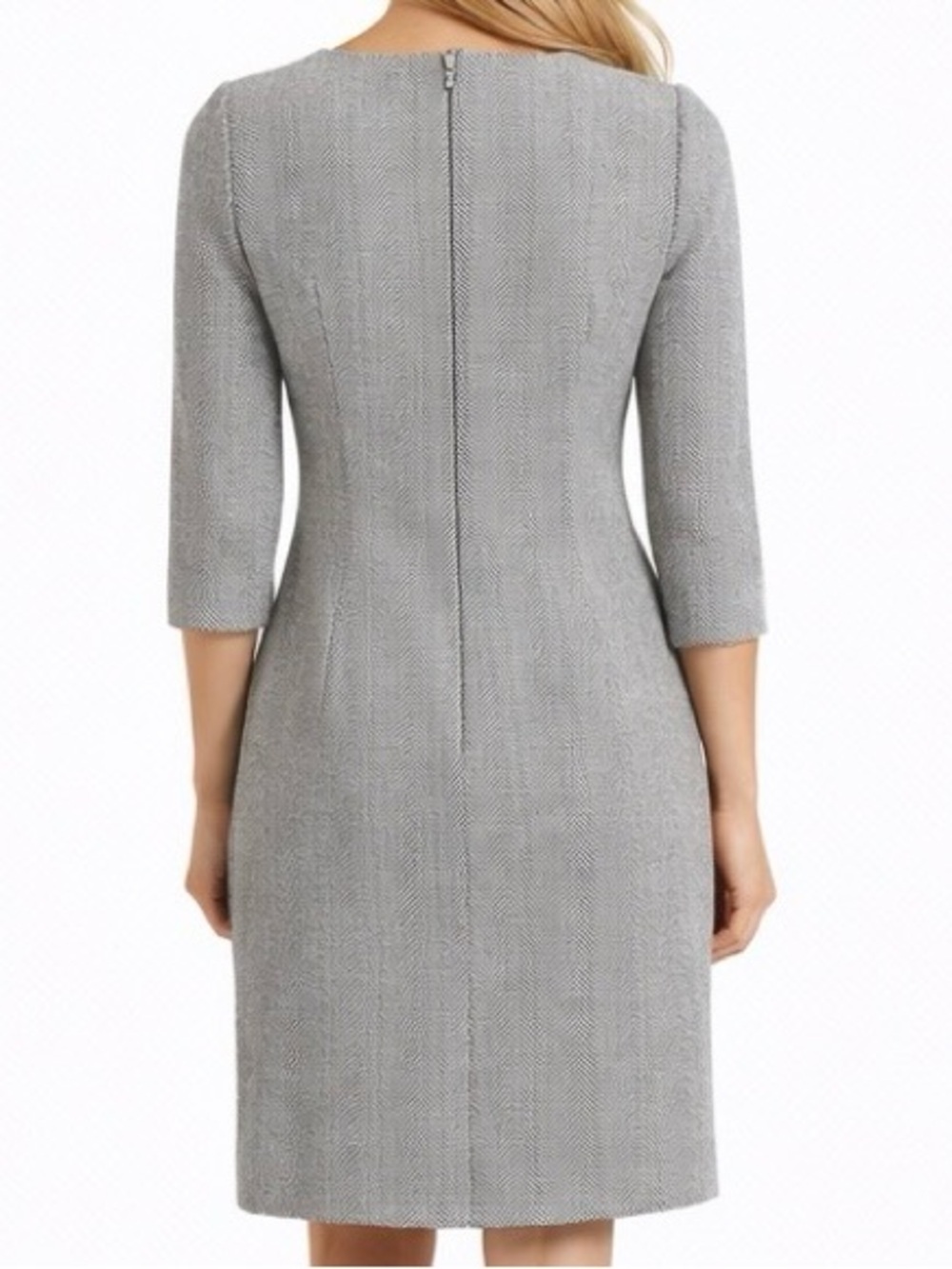 Peserico Gray Herringbone Sheath Dress Made in Italy Size 42 / US 6 - Picture 2 of 6